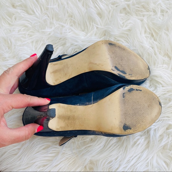 Franco Sarto | Blue Suede T-Strap Heels - Picture 5 of 6